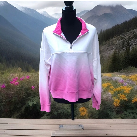 Peloton Tops - Peloton Pink White Ombre 1/2 Zip Pullover Sweatshirt Size XL